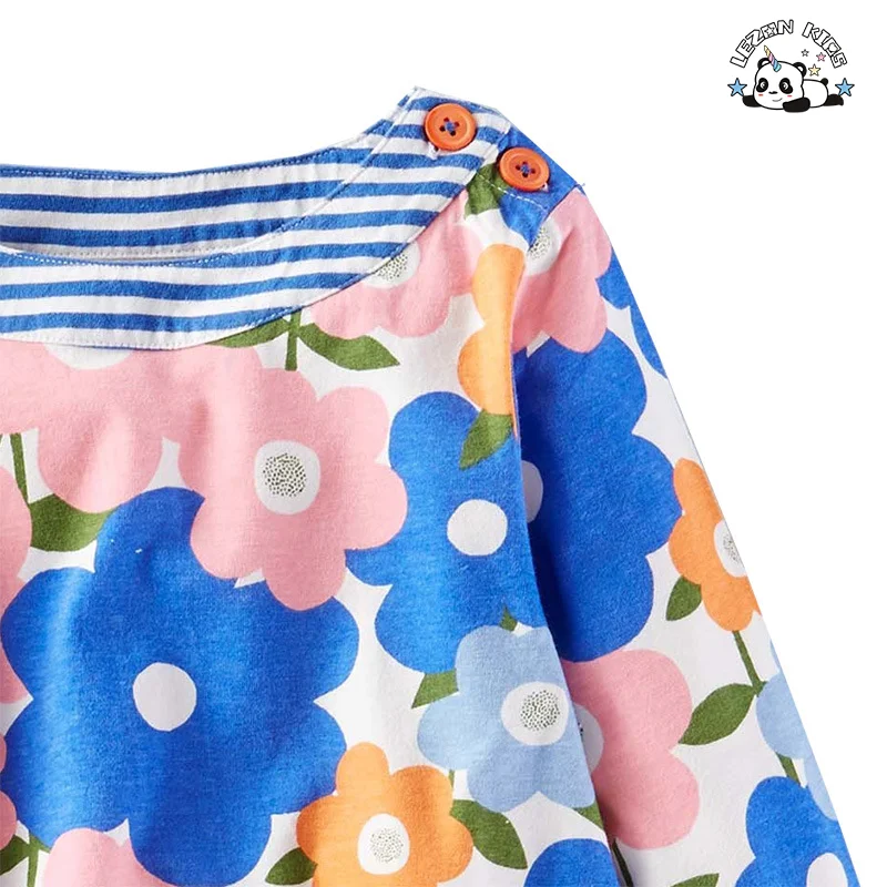 LEZONKIDS - Customizable Short sleeve print child boutique little girls flower dress kids spring dresses